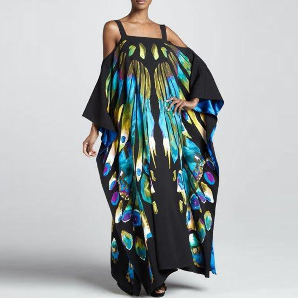 Quick Drying Printed Beach Skirt With Straps, Vacation Robe Style Bikini Cover Up