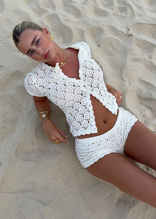 Beach Knit Set Soft Yarn Openwork Design