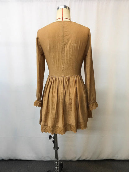 Bohemian Floral Print Long Sleeve Vintage Dress