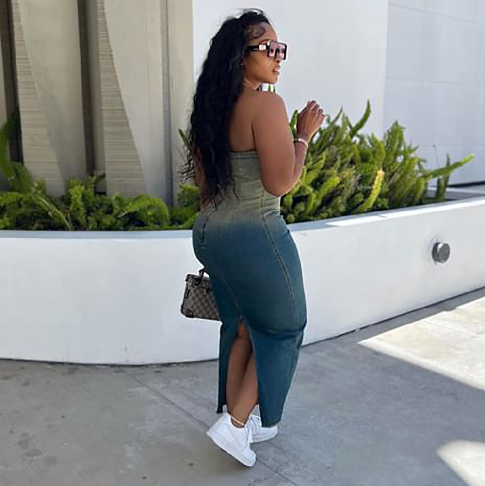 Sexy Gradient Bodycon Denim Dress