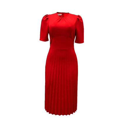 Elegant Solid Color Maxi Dress With Pleats