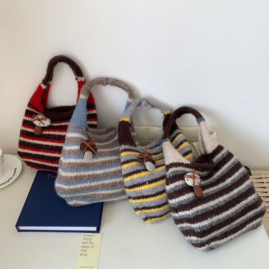 Vintage Color Block Striped Soft Knit Handbag