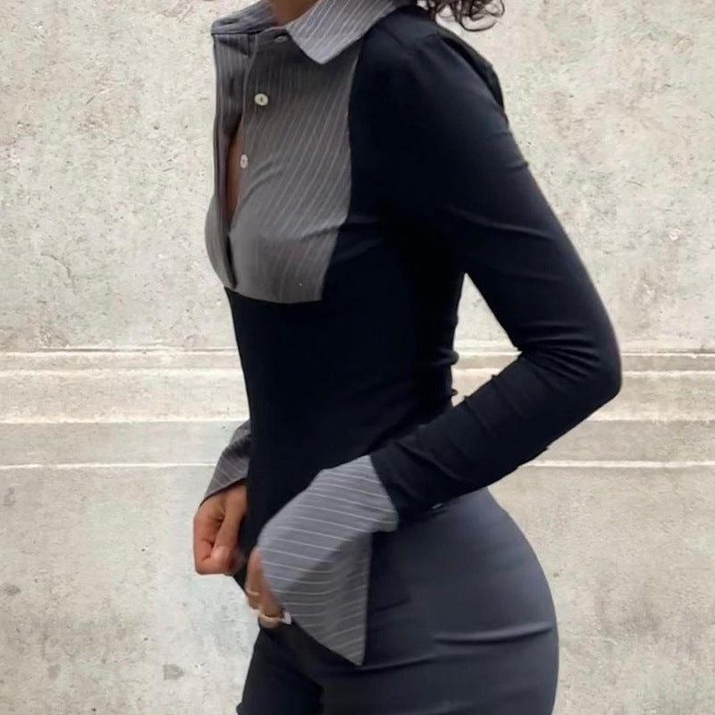 Trendy Color Block Striped Long Sleeve Top