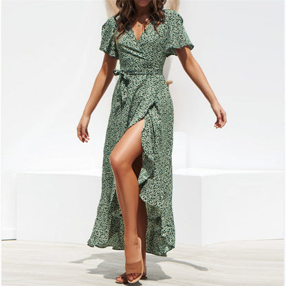 Womenswear Temperament Commuter Lace Waist Show Thin Print Women'S Maxi Dress