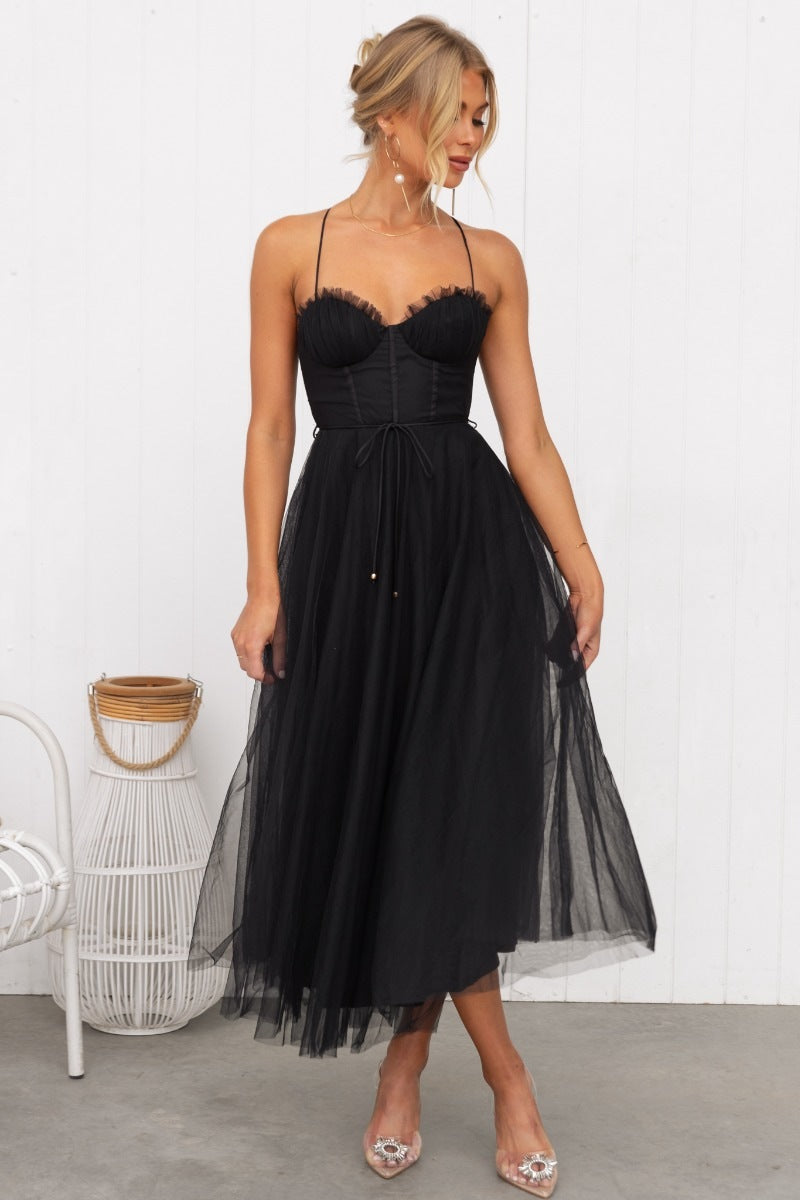Sleeveless Mesh Midi Dress Elegant Party Wear