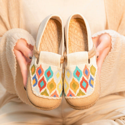 Cross Stitch Colorful Peacock Pattern/Different Footwear Spring Linen Shoes