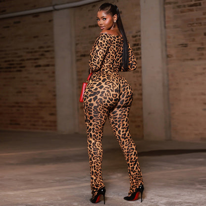 Elegant Leopard Print Jumpsuit For Women - Casual Chic Style
