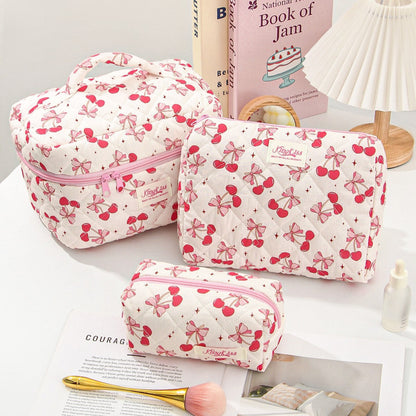 Cute Cherry Bow Print Travel Makeup Bag