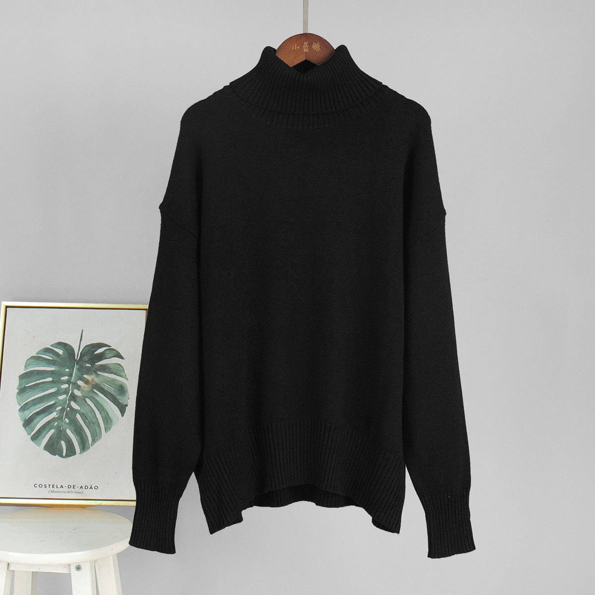 Solid Turtleneck Sweater Cozy Knit Pullover for Women