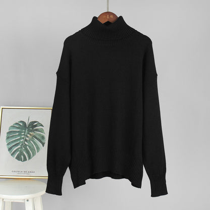 Solid Turtleneck Sweater Cozy Knit Pullover for Women