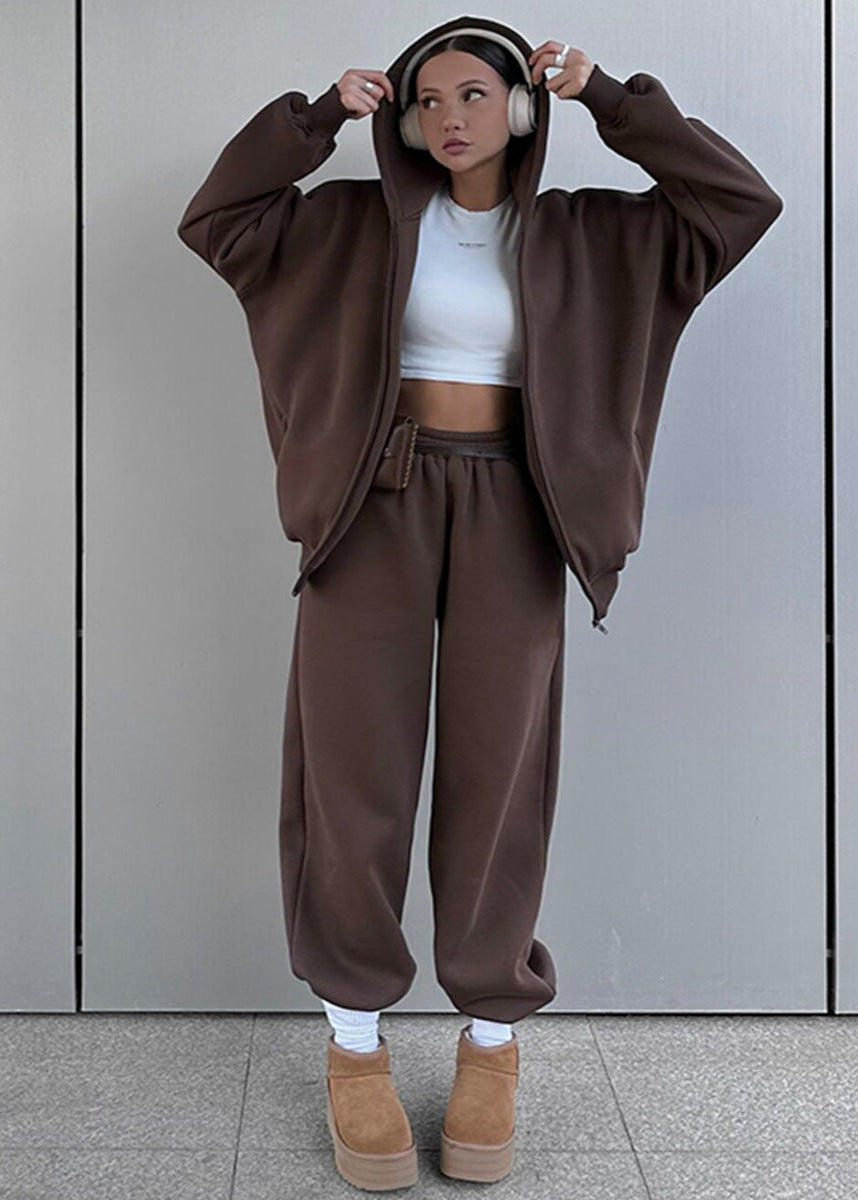 Oversized Knit Zip Hoodie And Sweatpants Set