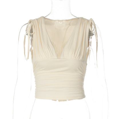 Sexy Deep V Neck Wrap Top Casual Slim Fit