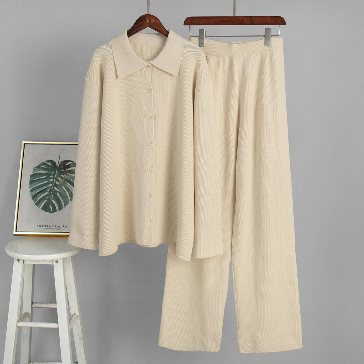 Oversized Knitted Lounge Set Casual Pullover and Pants