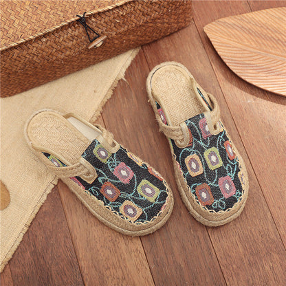 Cloth Shoes Linen Big Head Slippers Flat Heels Cotton Low Top Women'S Slippers Shoes