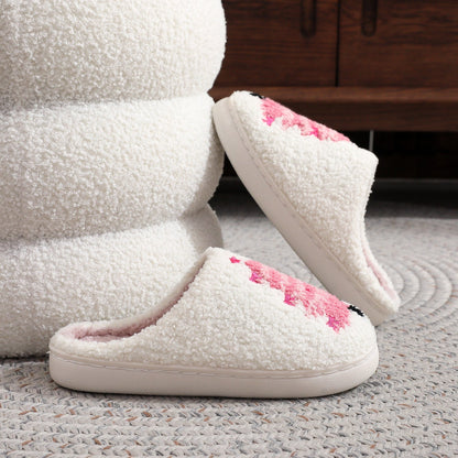 Pink Christmas Tree Print Plush Winter Slippers
