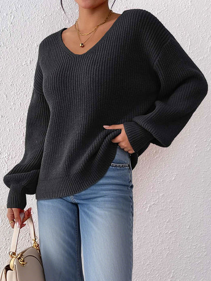 Casual V-Neck Loose Sweater Women