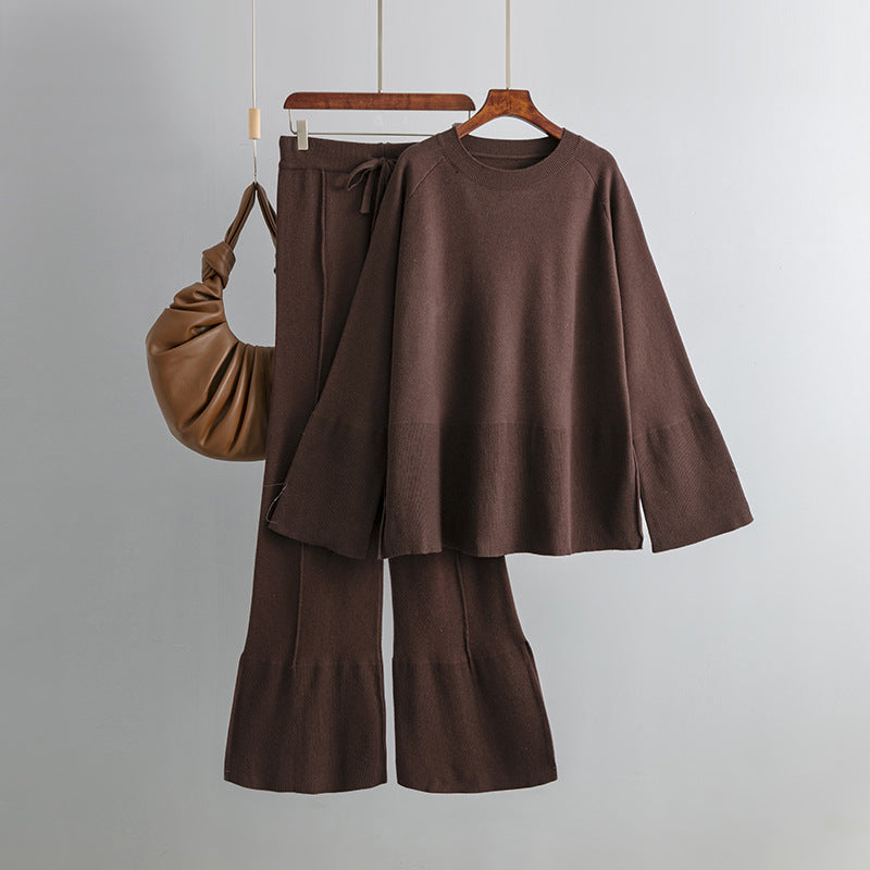 2+ Round Neck Side Split Knit Sets
