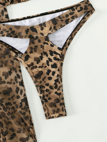 3PCS Sexy Print Halter Mesh Bikini Swimwear