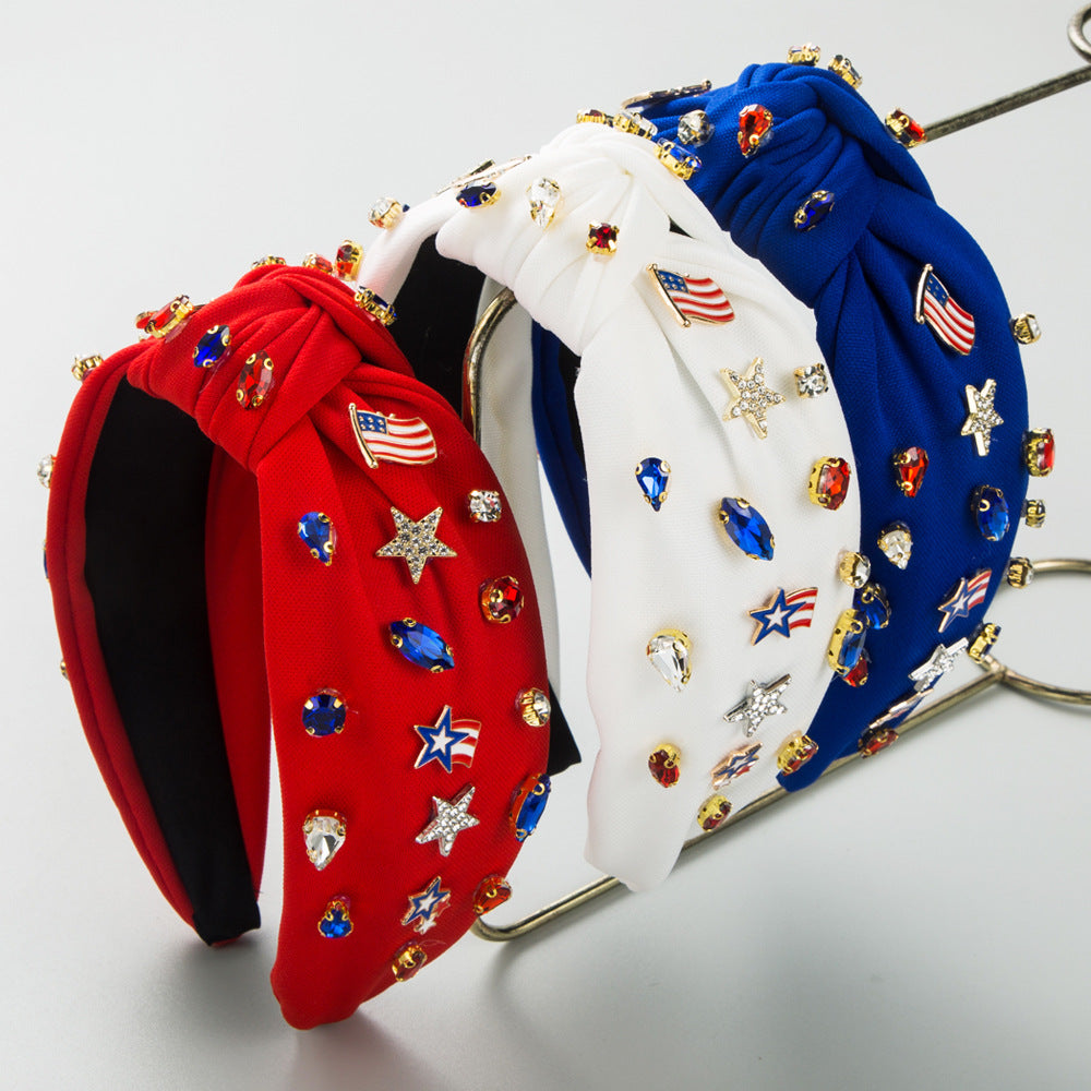 Creative Independence Day Headband with Knot and Rhinestones