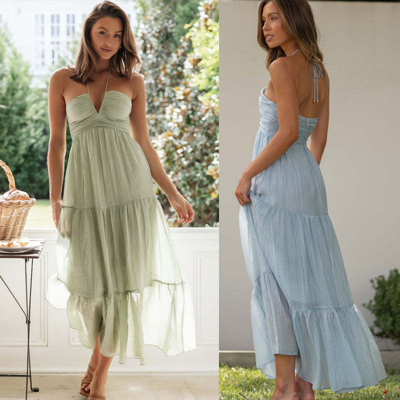 Women'S New Camisole V-Neck Long Patchwork Dress