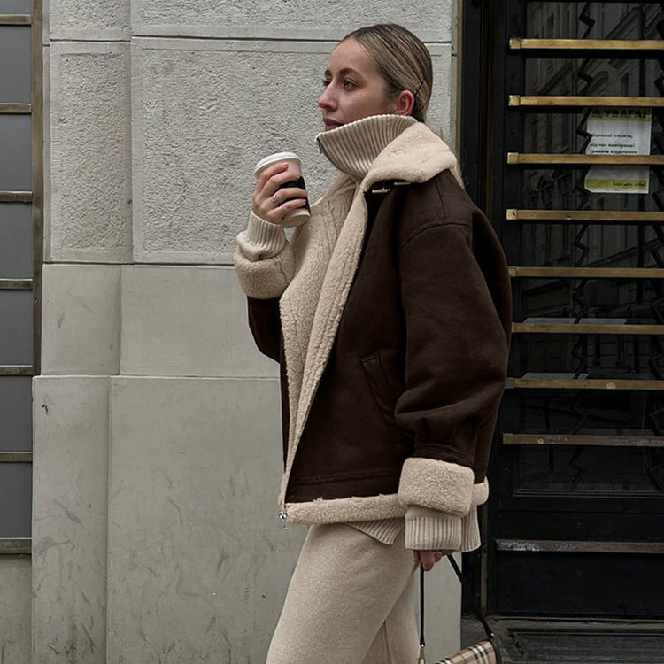 Women's Vintage Suede Jacket Short Plush Coat