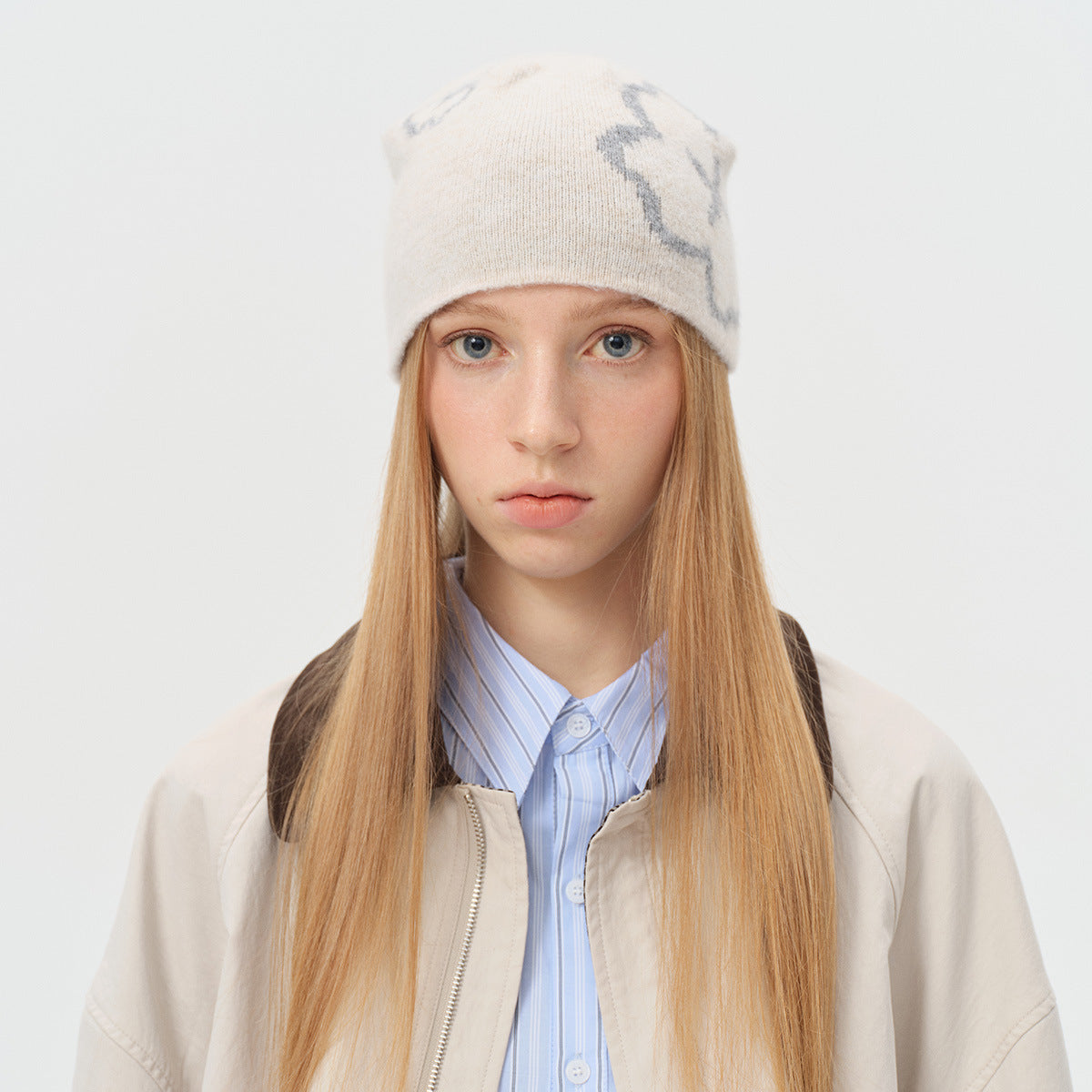 Textured Knitted Wool Blend Beanie Hat for Women