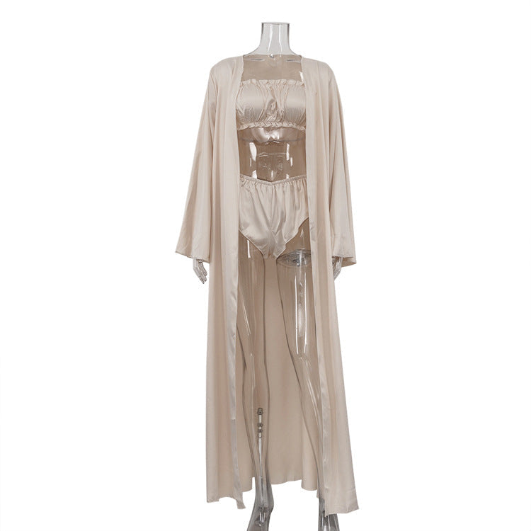 Lazy Style Long Sleeve Cardigan Pajama Set with Shorts