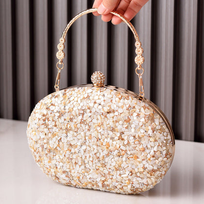 Elegant Round Crystal Evening Bag Vintage PU Clutch