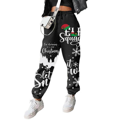 Women'S Christmas Positioning Printing Loose Fitness Sports Harem Pants Temperament Commuter Trousers