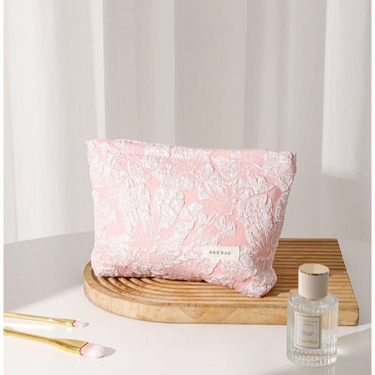 Floral Jacquard Portable Cosmetic Bag