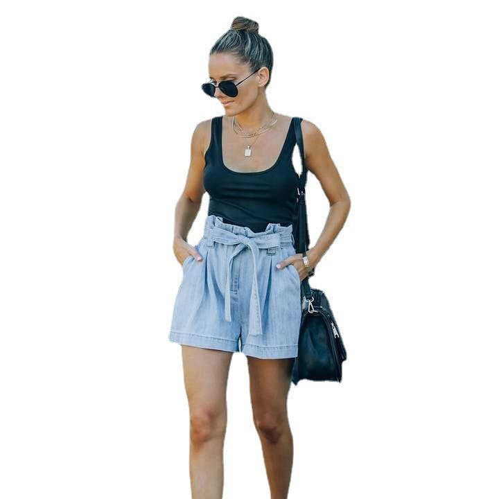 Chic Casual Loose Light Blue Denim Shorts