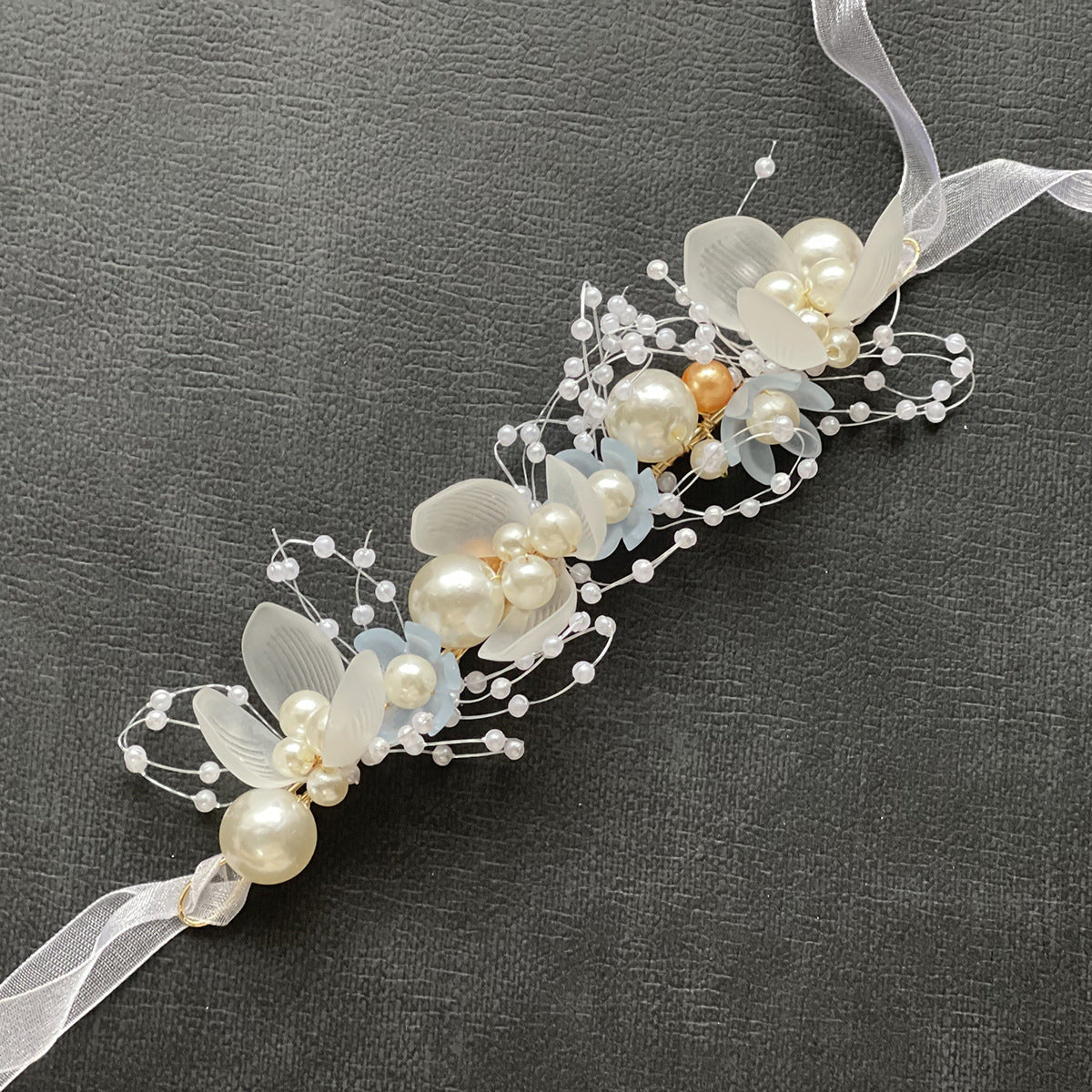 Bridal Pearl Handcrafted Wrist Flower and Headband Set