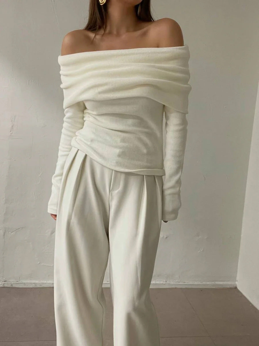 Off-The-Shoulder Knit Sweater Elegant Fitted Design