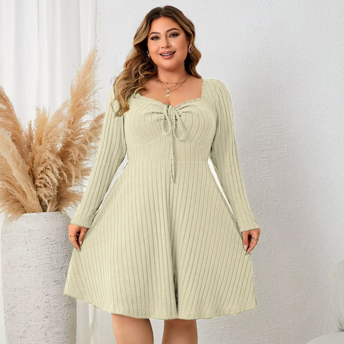 Plus Size Floral Print Elegant Long Sleeve Dress