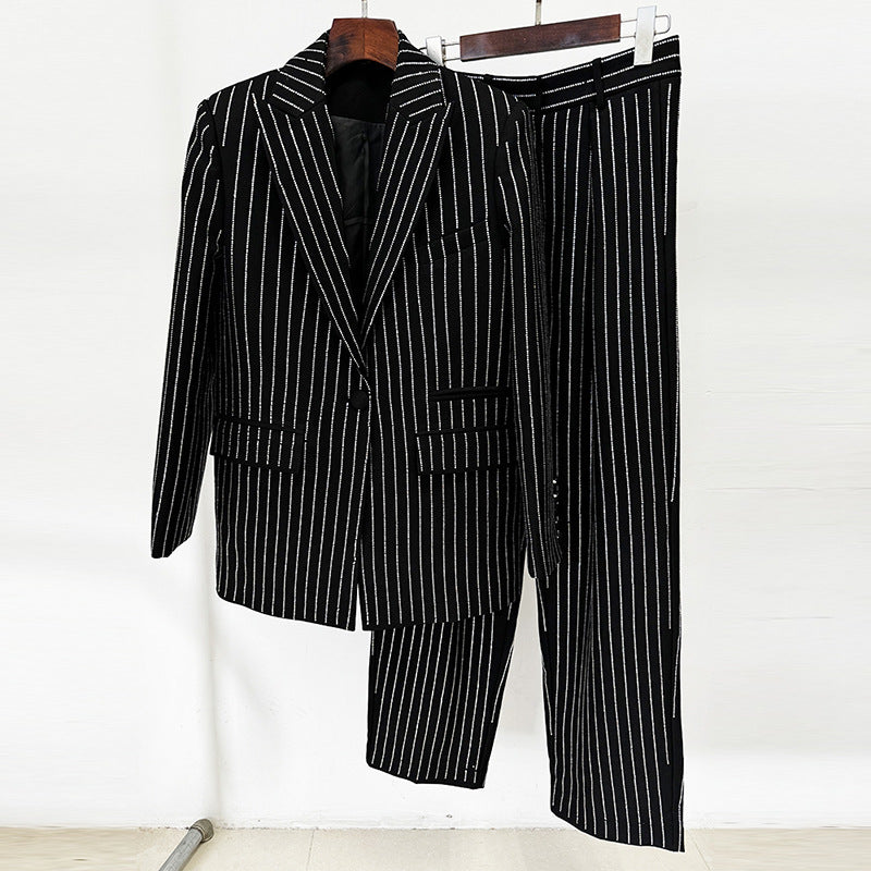 Elegant Crystal Rhinestone Suit Set With Long Pants