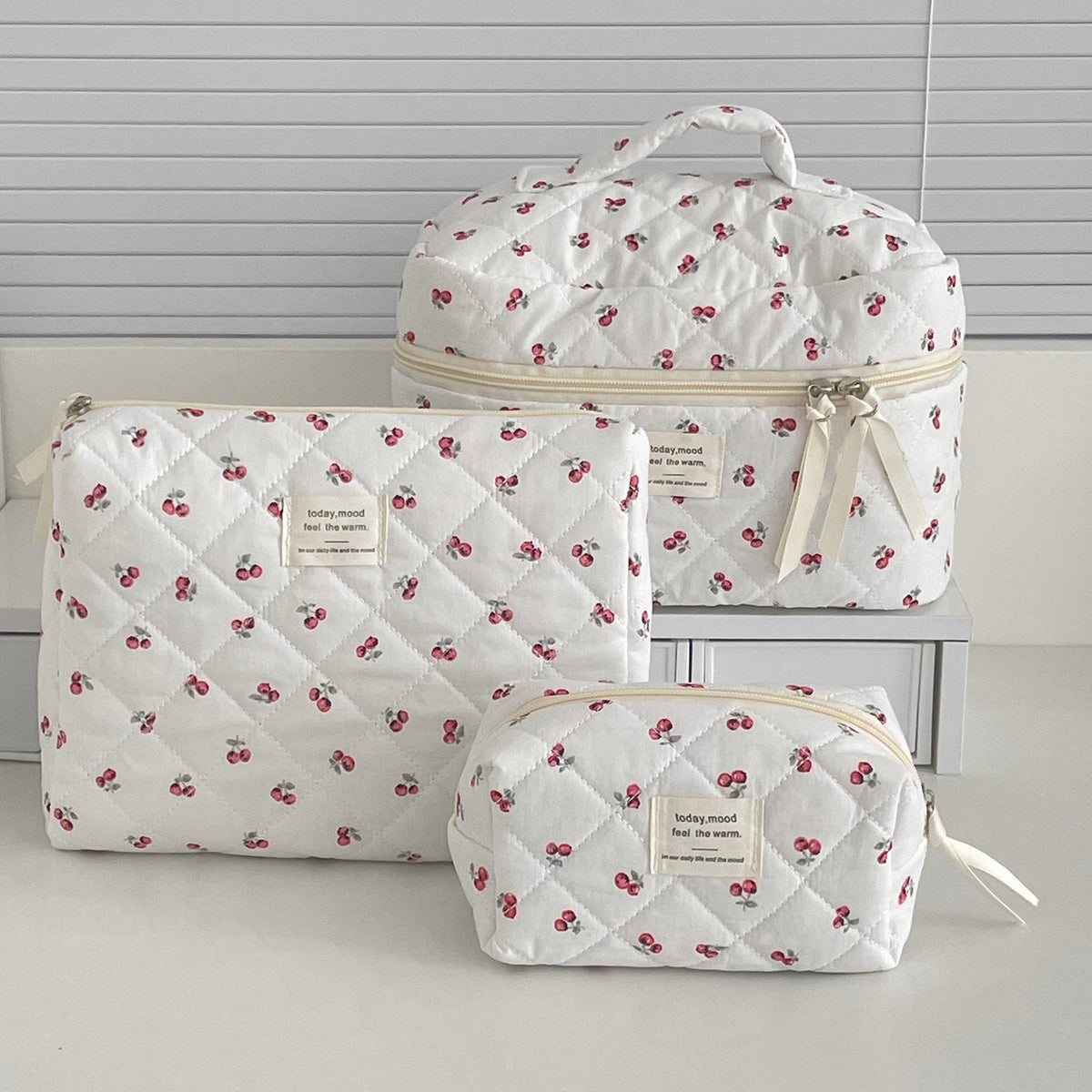 Quilted Berry Makeup Bag Stylish Portable Travel Organizer