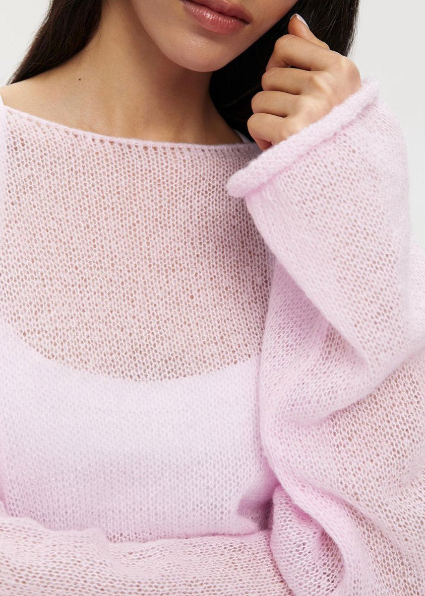 Sheer Pastel Pink Knit Sweater Lightweight Soft