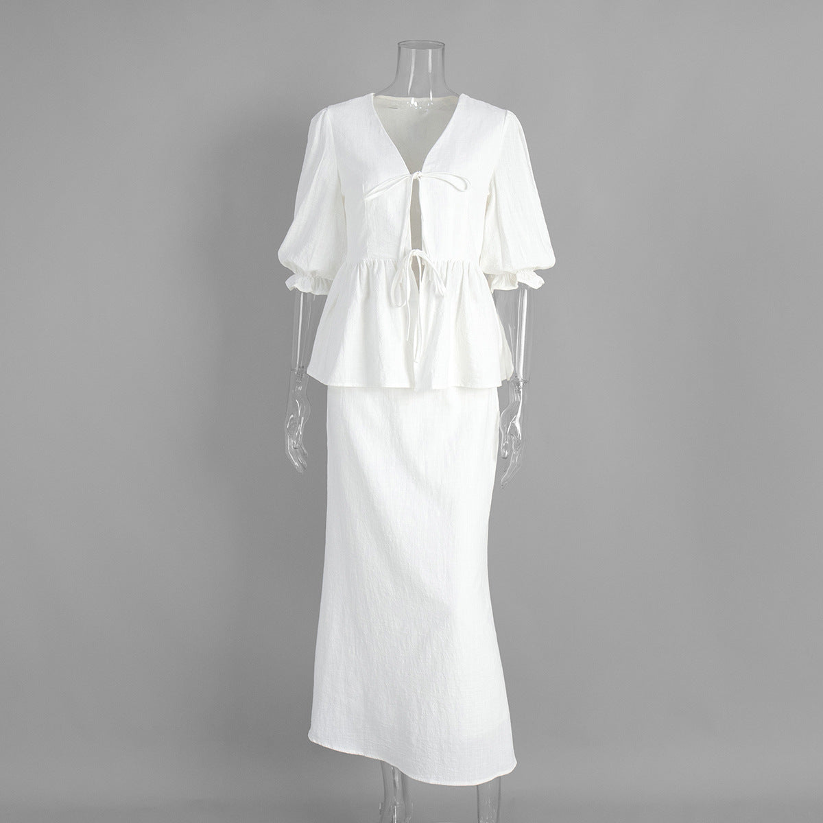V-Neck Ruffled Sleeve Maxi Dress Set Comfortable Casual Cotton