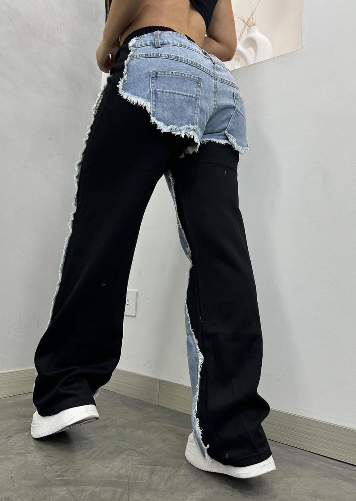 Fashion Splicing Drawstring Straight Leg Jeans