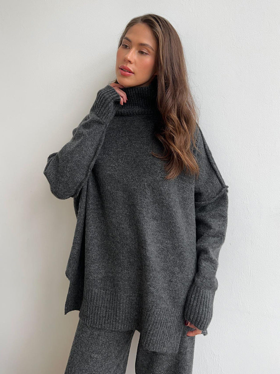 Loose High Collar Knit Sets
