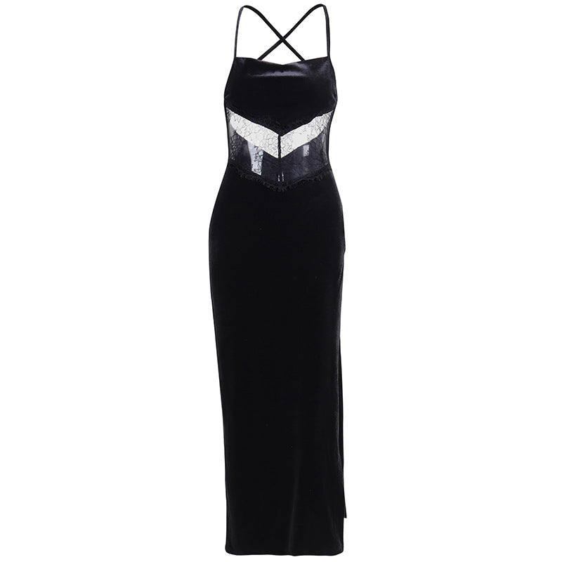 Sexy Lace Backless Split Maxi Dress for Women