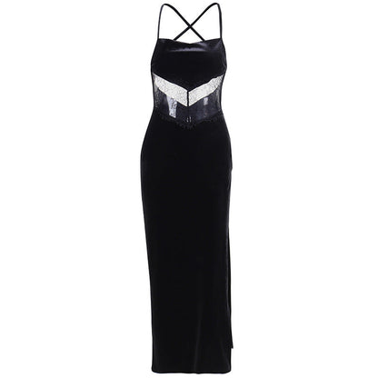 Sexy Lace Backless Split Maxi Dress for Women