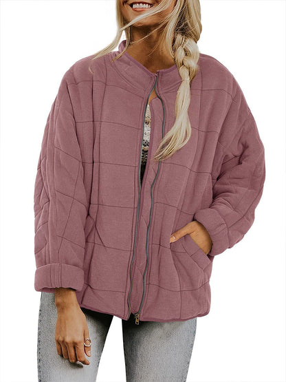 Solid Color Stand Collar Cotton Coat With Pockets
