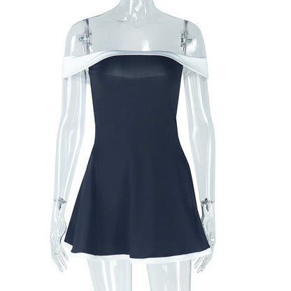 Women鈥檚 Black And White Color Block High Waist Dress