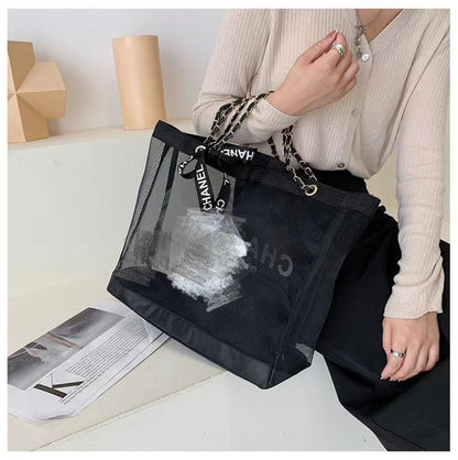 Transparent Mesh Tote Bag for Women, Large Capacity Gym & Beach Bag