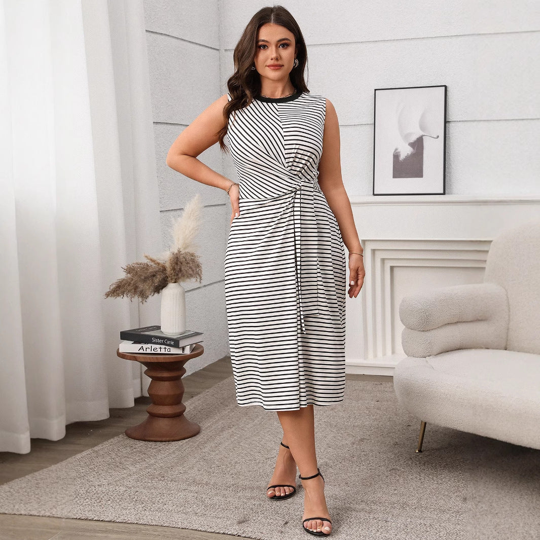 Elegant High-Waisted Striped Maxi Dress