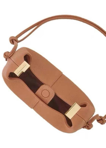 Cowhide Leather Shoulder Messenger Bag With Lychee Pattern