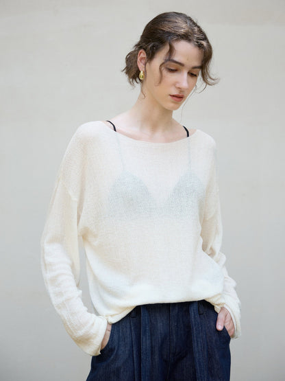 Elegant Loose-Fit Tencel Wool Blend Long Sleeve Top