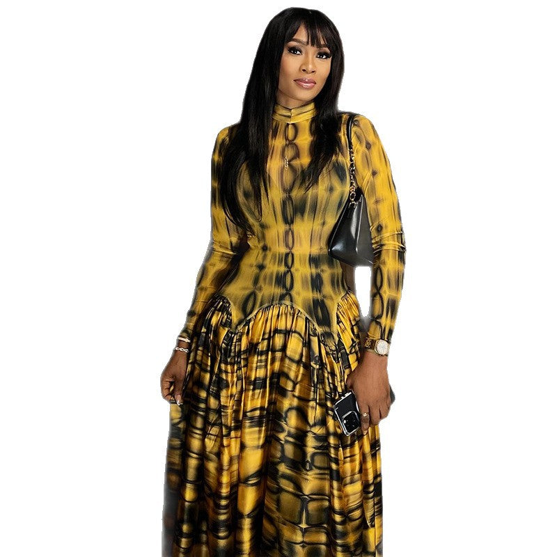 Vintage Style A-Line Dress With Floral Print, Polyester, All-Season