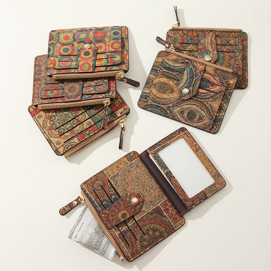 Cork Vintage Print Card Cases Wallets